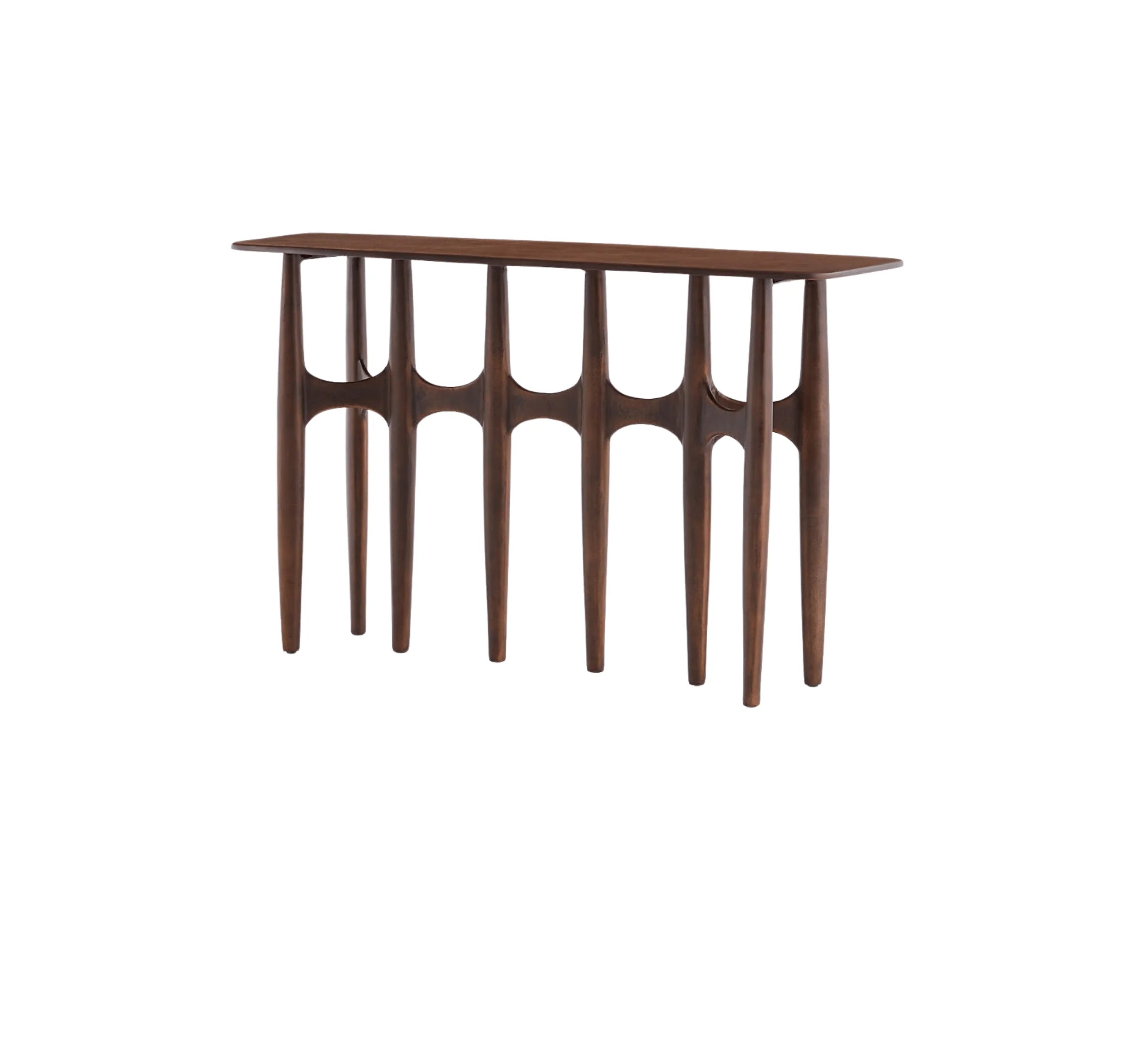 UrbanMoss Solid Mango Wood Console Table – Dark Walnut Finish, Handcrafted by Living Furn India