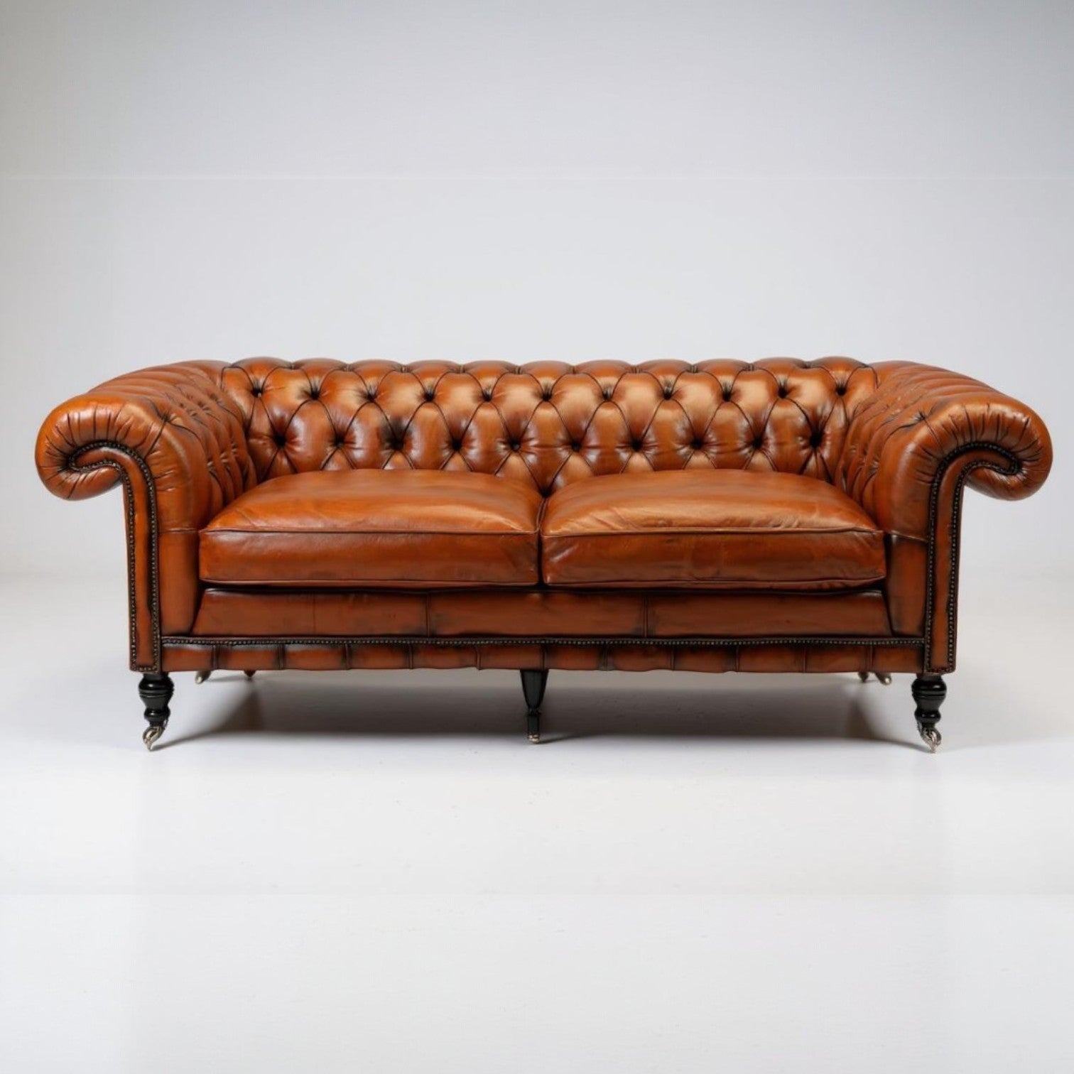Chancellor Classic Brown Leather 3-Seater Sofa – Handcrafted Comfort by Living Furn India