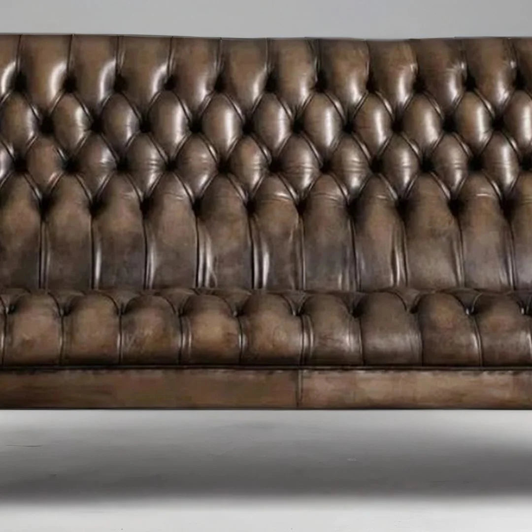 Aristo Slate Hand-Tufted Leather 3-Seater Sofa – Luxury by Living Furn India