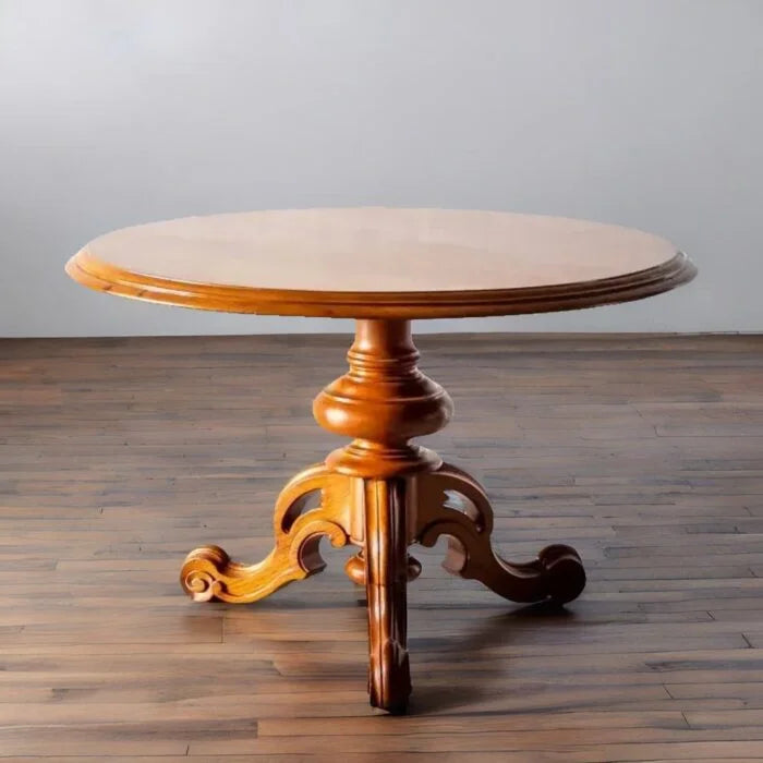 Rattan Round Dining Set – Handcrafted Solid Mango Wood, All Sizes by Living Furn India