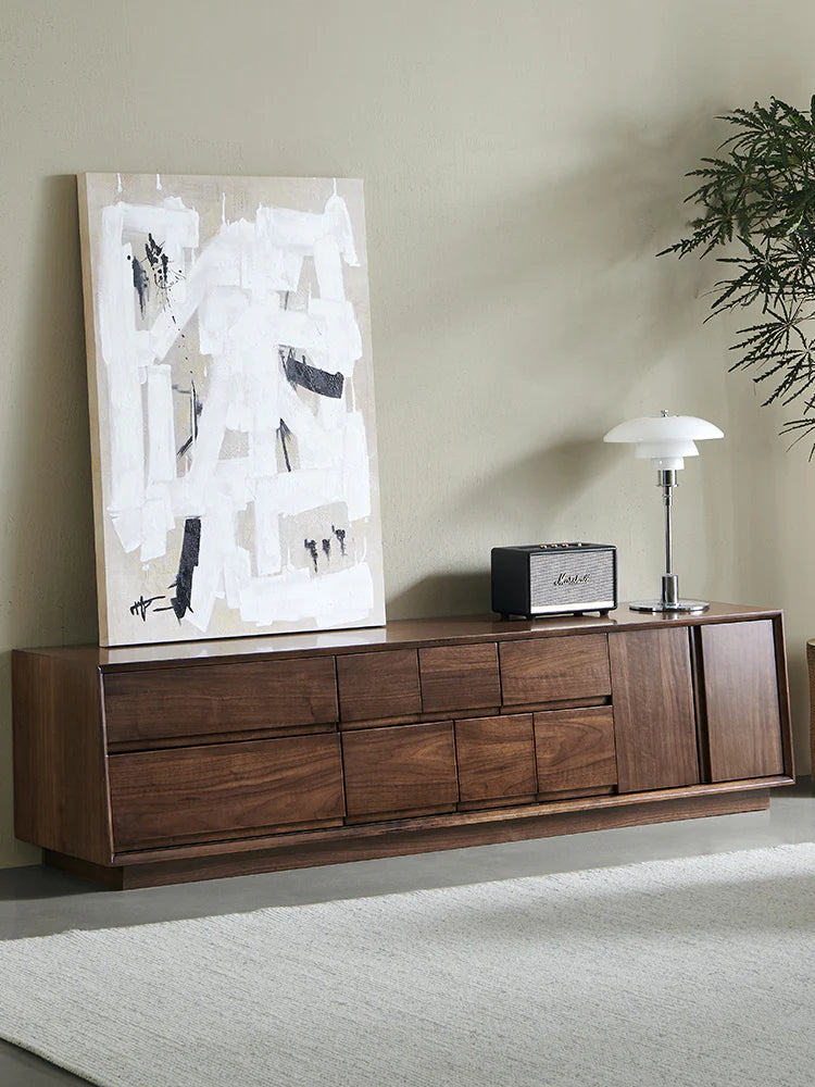 The Royal Media Retreat | Handcrafted Walnut Finish TV Stand | 2-Door 8-Drawer | Multi-Size