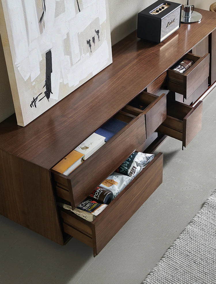 The Royal Media Retreat | Handcrafted Walnut Finish TV Stand | 2-Door 8-Drawer | Multi-Size