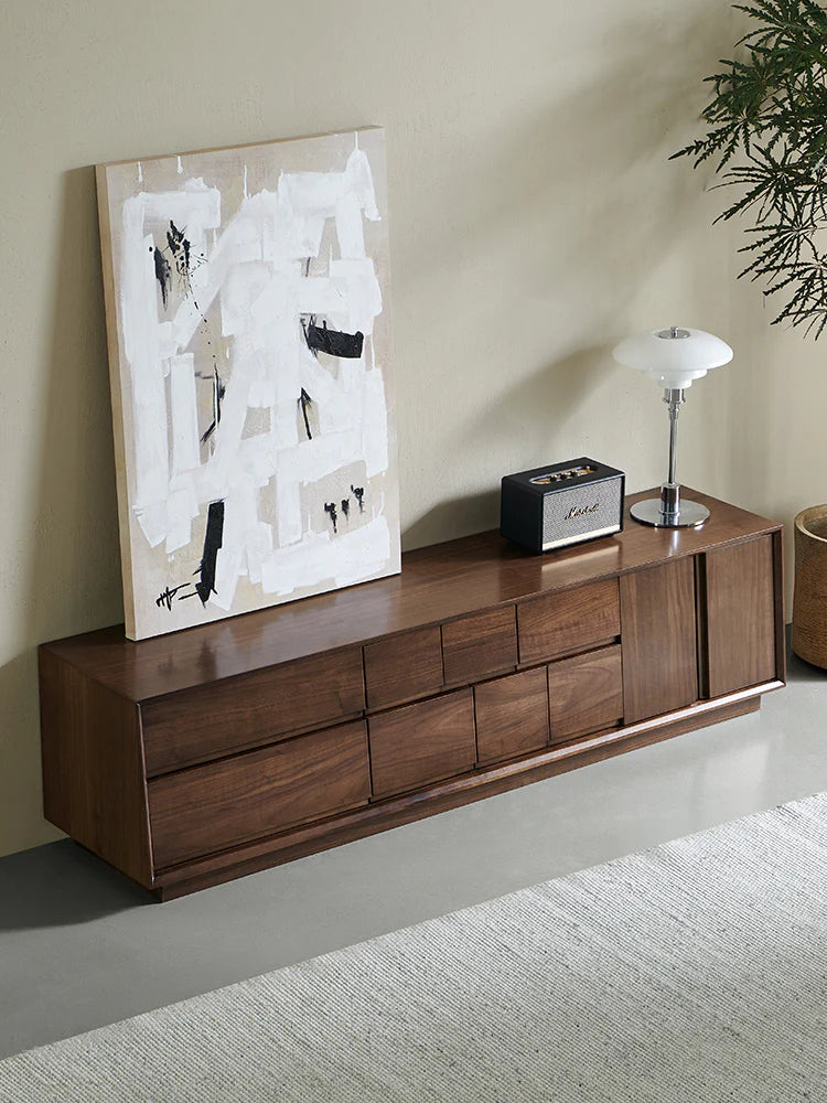 The Royal Media Retreat | Handcrafted Walnut Finish TV Stand | 2-Door 8-Drawer | Multi-Size