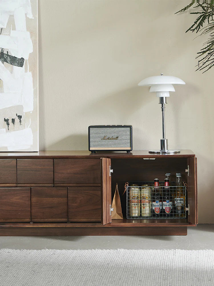 The Royal Media Retreat | Handcrafted Walnut Finish TV Stand | 2-Door 8-Drawer | Multi-Size