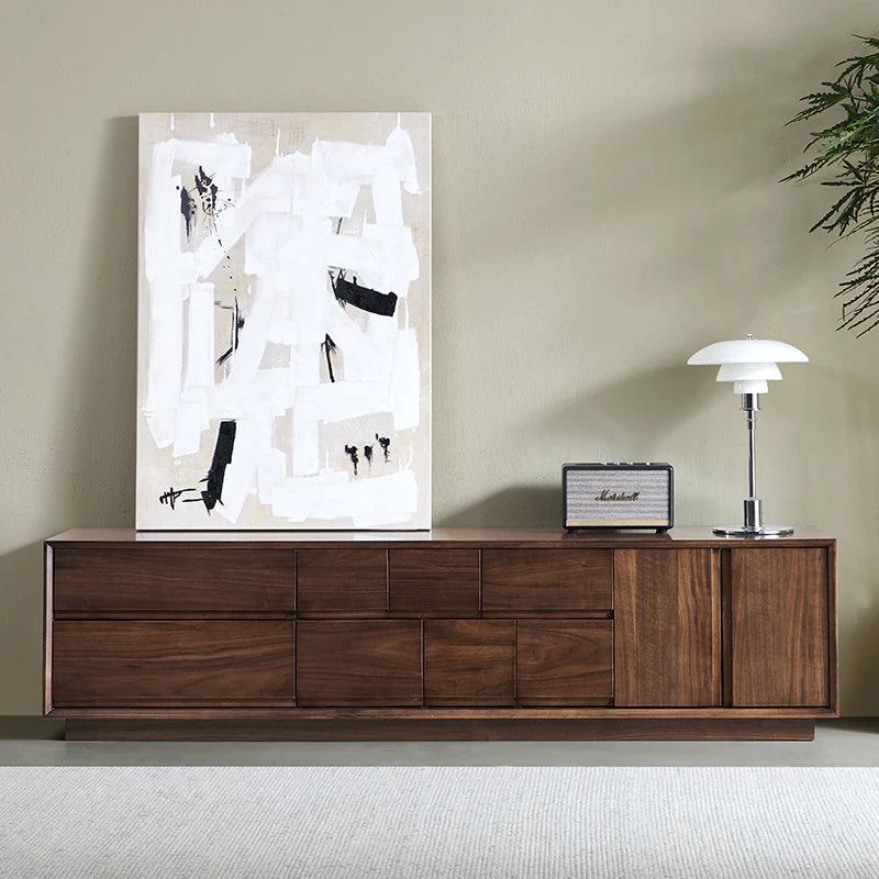 The Royal Media Retreat | Handcrafted Walnut Finish TV Stand | 2-Door 8-Drawer | Multi-Size