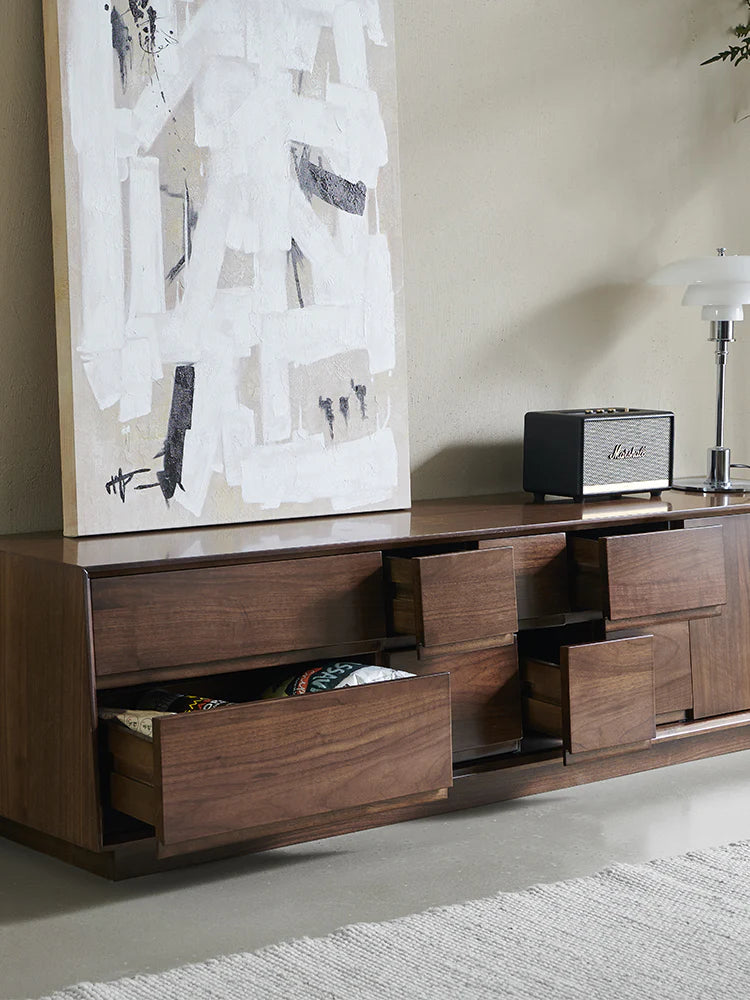 The Royal Media Retreat | Handcrafted Walnut Finish TV Stand | 2-Door 8-Drawer | Multi-Size