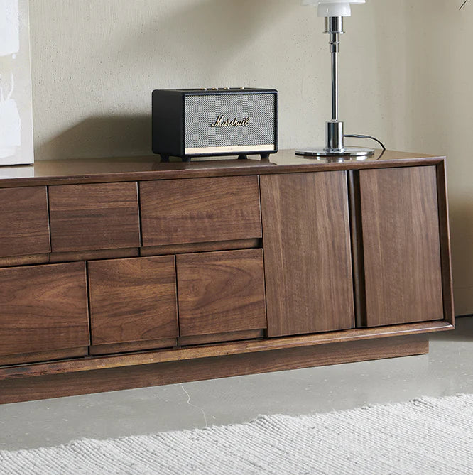 The Royal Media Retreat | Handcrafted Walnut Finish TV Stand | 2-Door 8-Drawer | Multi-Size