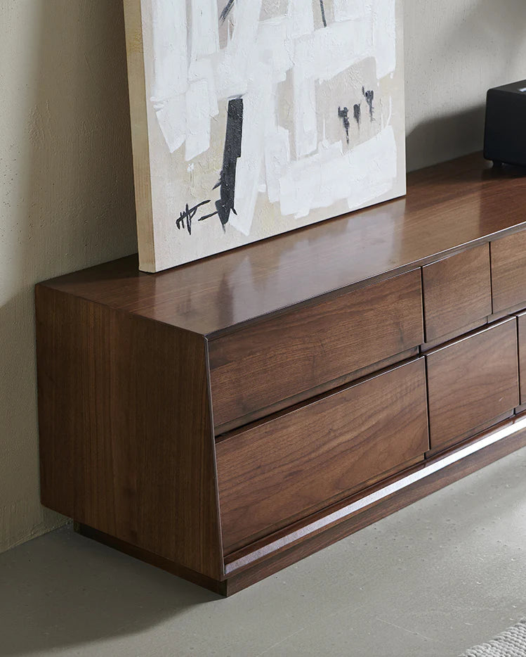 The Royal Media Retreat | Handcrafted Walnut Finish TV Stand | 2-Door 8-Drawer | Multi-Size