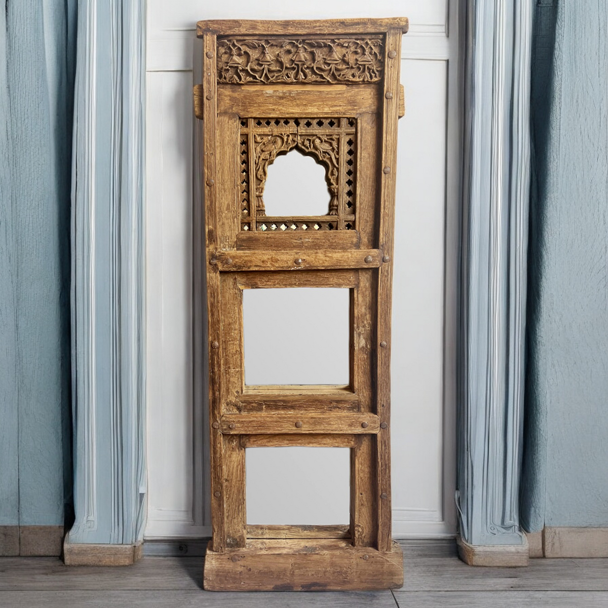 Old Hand Carved Window Mirror Frame