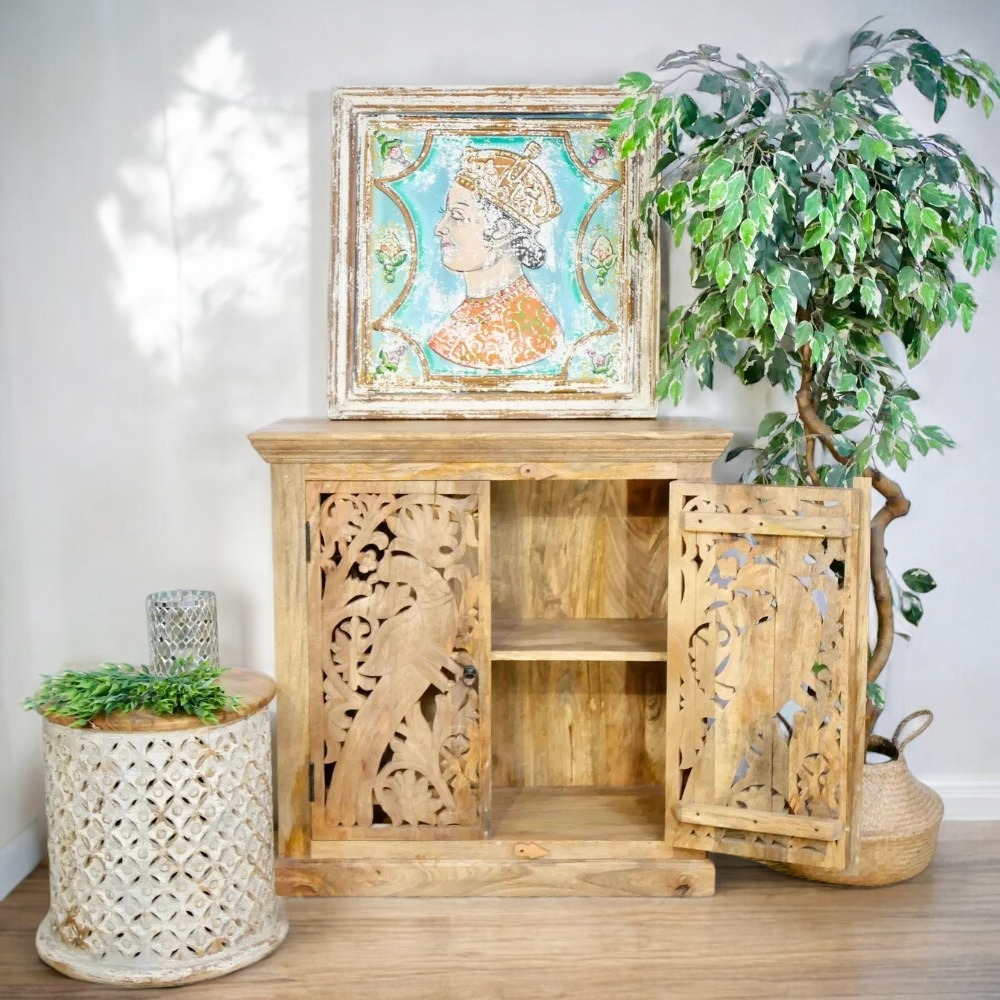 Natural Two Door Carving Solid Wood