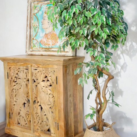 Natural Two Door Carving Solid Wood