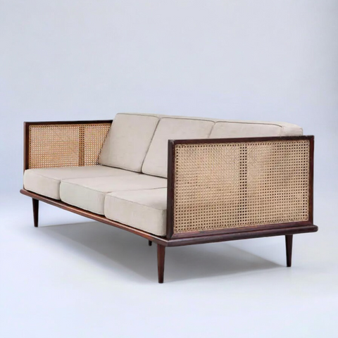 3 Seater Solid Wood & Rattan Sofa