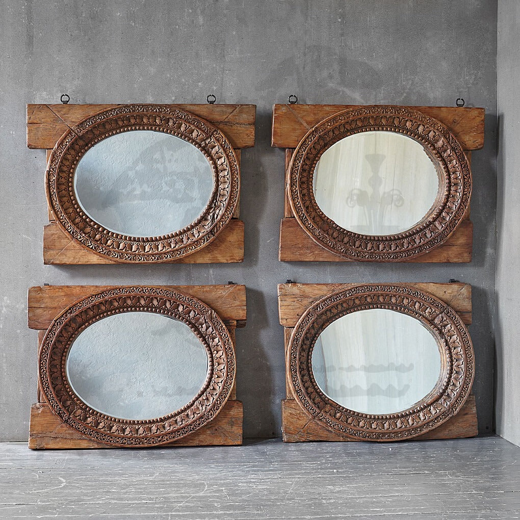 Antique Hand-Carved Wooden Oval Mirror