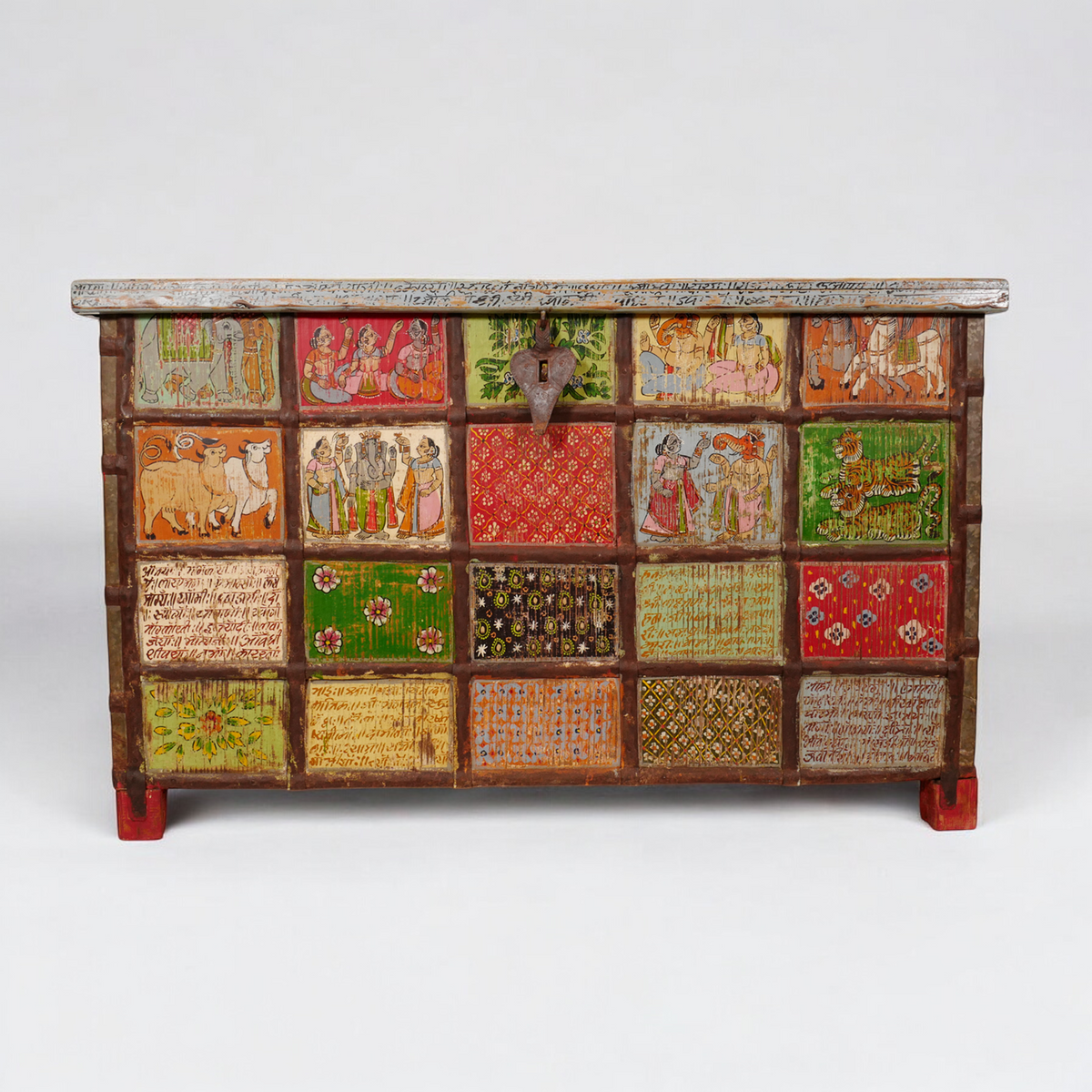 Whimsical Rajasthan Painted Dowry Trunk Box