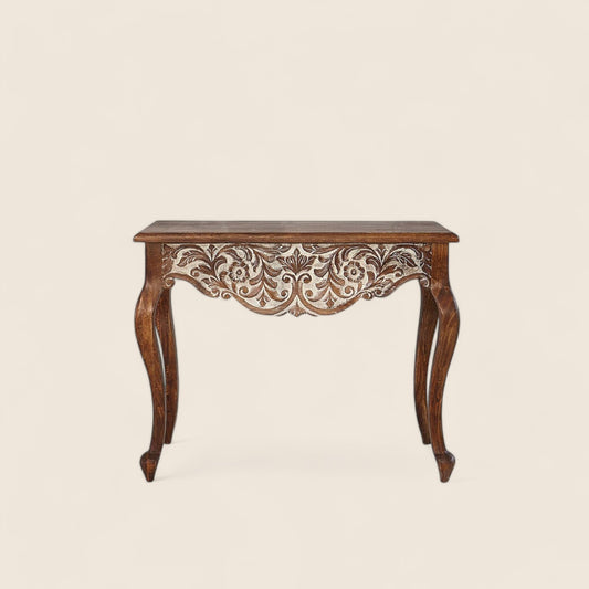 Walnut And White Rustic Hand Carving Console Table