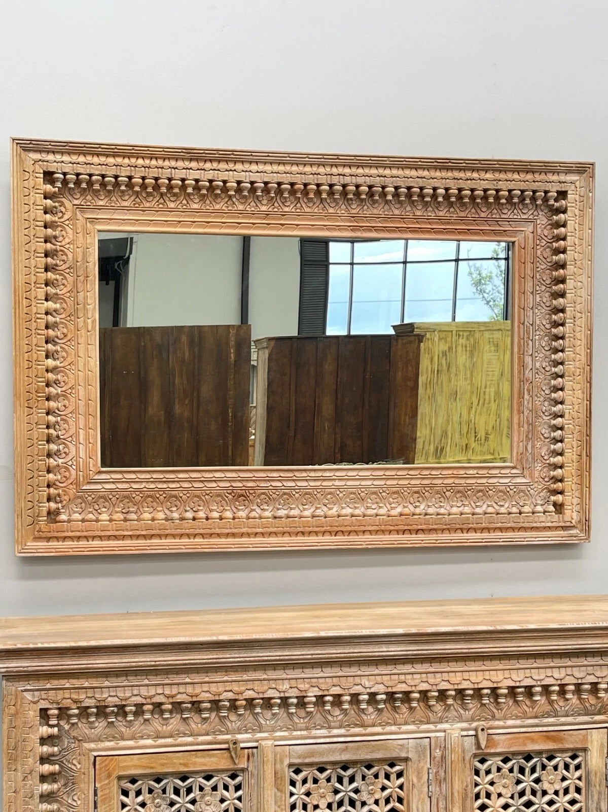Elegance Revived Horizontal Mirror Antique Wooden Frame | Wall Decor Elegance