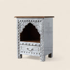 Elegant wooden nightstand with drawer storage.
