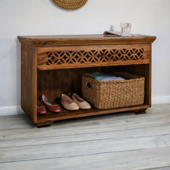 Wooden shoe cabinet with multiple shelves for organized shoe storage

