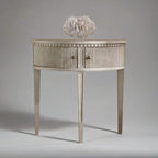 ArcHeritage Half Round Solid Wood Side Table – Antique Grey Finish, Handcrafted by Living Furn India
