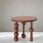CinnaCurve Solid Mango Wood Round Side Table – Stylish Cinnamon Brown Finish by Living Furn India