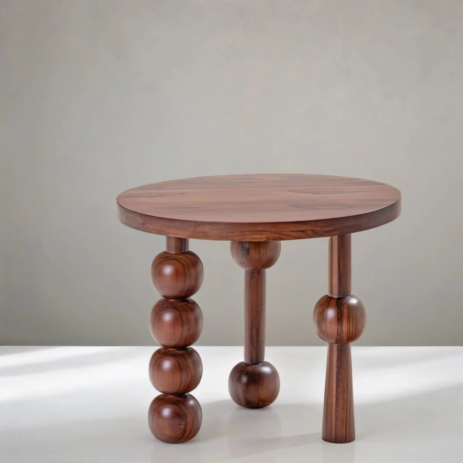 CinnaCurve Solid Mango Wood Round Side Table – Stylish Cinnamon Brown Finish by Living Furn India