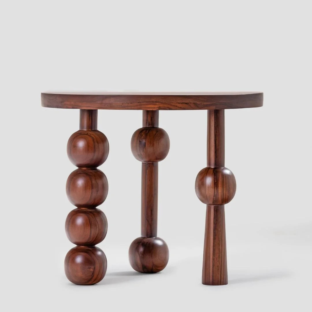 CinnaCurve Solid Mango Wood Round Side Table – Stylish Cinnamon Brown Finish by Living Furn India