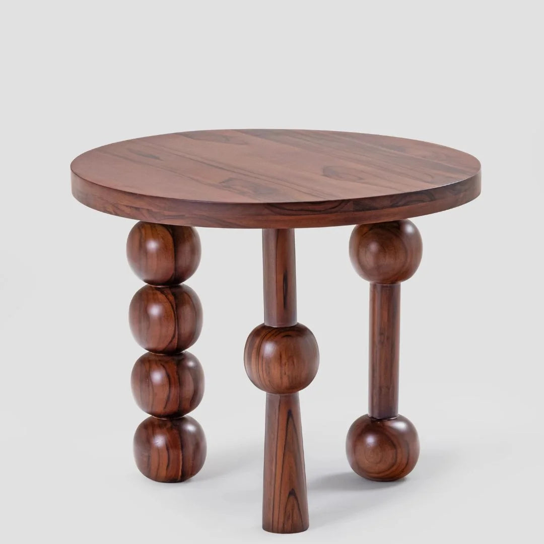 CinnaCurve Solid Mango Wood Round Side Table – Stylish Cinnamon Brown Finish by Living Furn India