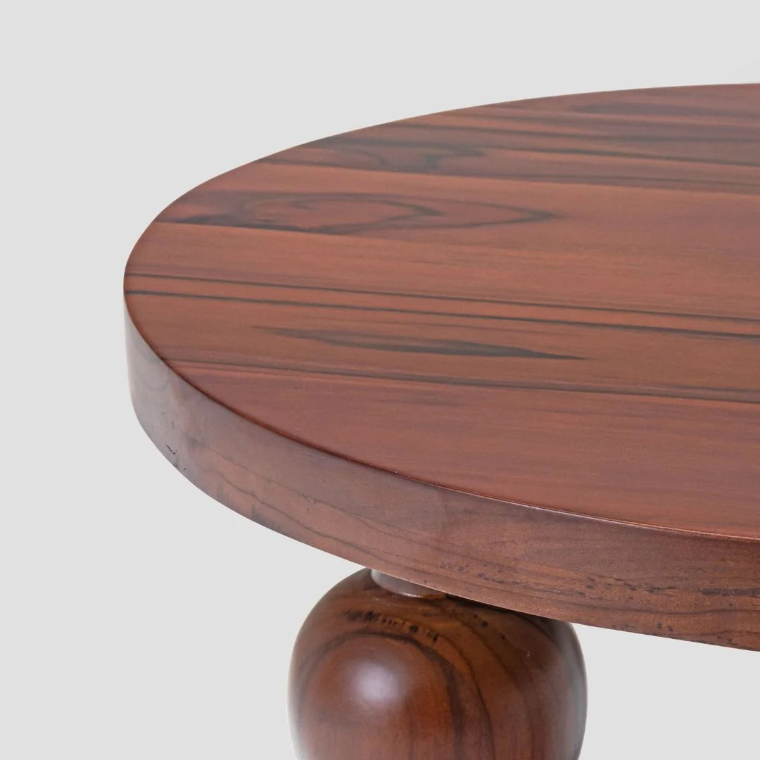 CinnaCurve Solid Mango Wood Round Side Table – Stylish Cinnamon Brown Finish by Living Furn India