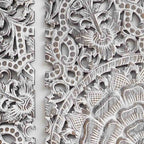 Frosted Lotus Harmony – Handcarved Wall Panel in Whitewashed Finish