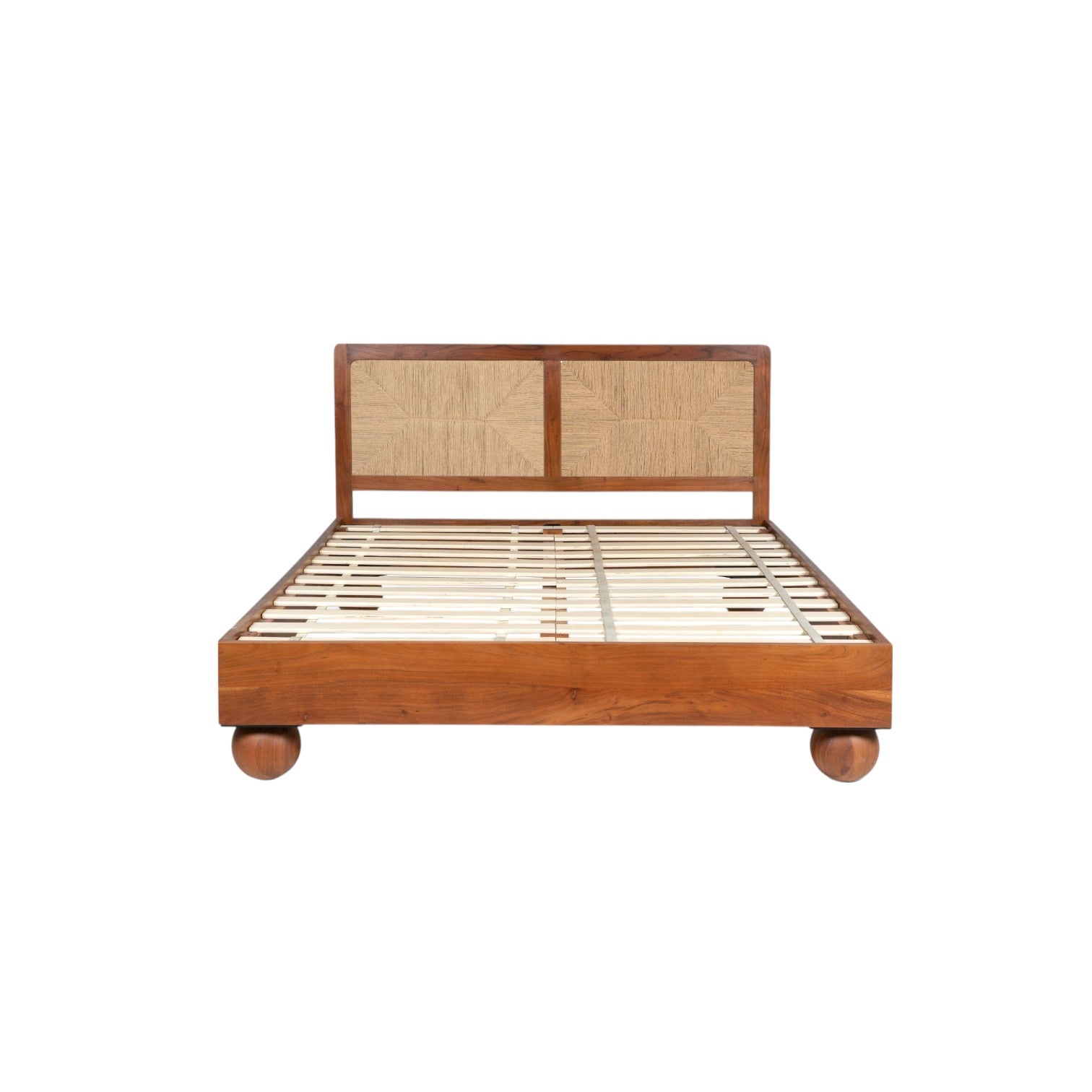 Thread Loom Queen Bed | Handcrafted Acacia Wood Bed with Thread-Woven Headboard | Living Furn India