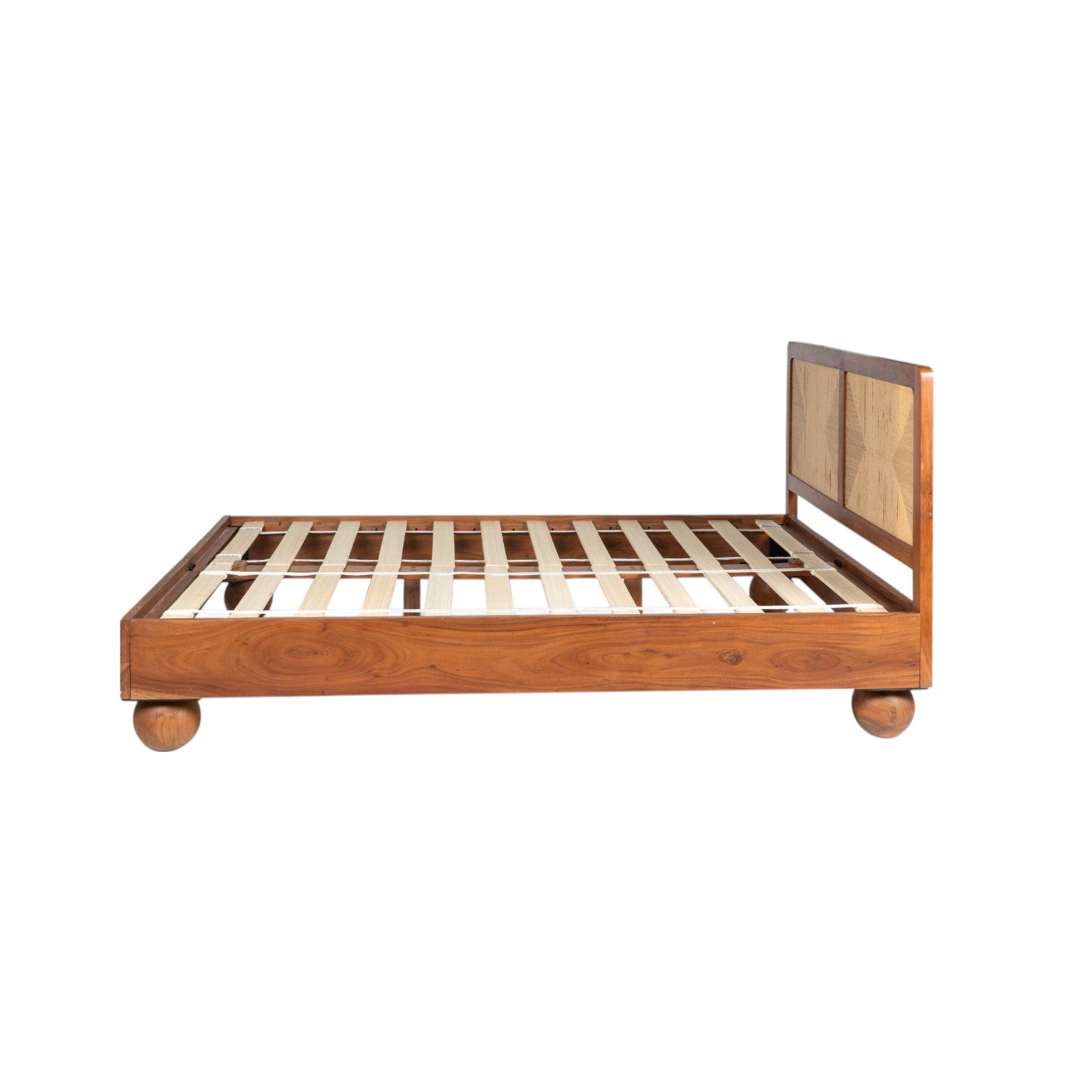 Thread Loom Queen Bed | Handcrafted Acacia Wood Bed with Thread-Woven Headboard | Living Furn India