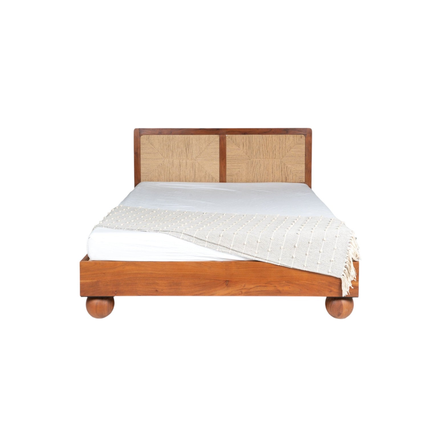 Thread Loom Queen Bed | Handcrafted Acacia Wood Bed with Thread-Woven Headboard | Living Furn India