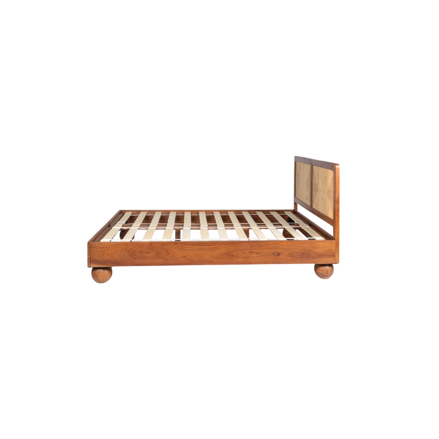 Thread Loom Queen Bed | Handcrafted Acacia Wood Bed with Thread-Woven Headboard | Living Furn India