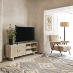 Artisan Fluted Wood TV Unit with Storage | Modern Media Console | Natural Finish Entertainment Center | Living Furn India