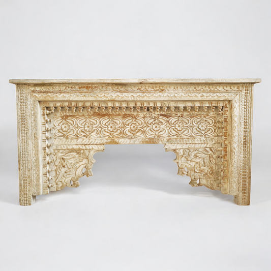 Washed Carved Floral Patterns Arch Console Table