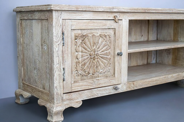 TV stand with storage/TV stand with bookshelves - Rustic Solid Hand Carved Tv Cabinet